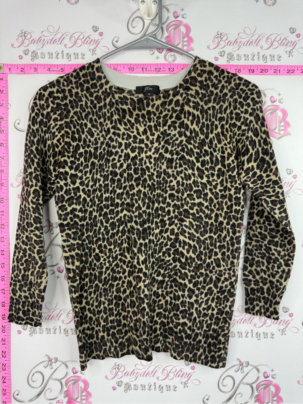J. Crew merino wool top Leopard Print Crewneck Sweater in Black and Tan